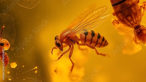 foolishness. Ancient insect preserved in clear amber, natural golden translucent resin. wildlife magazines, conservation campaigns, designed for wildlife conservation campaigns, used by ux designers.