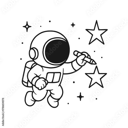 Astronaut drawing stars. Hand-drawn coloring pages