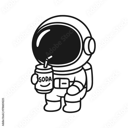 Astronaut drinking soda. Hand-drawn coloring pages