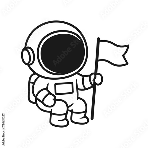 Astronauts carry a flag. Hand-drawn coloring pages