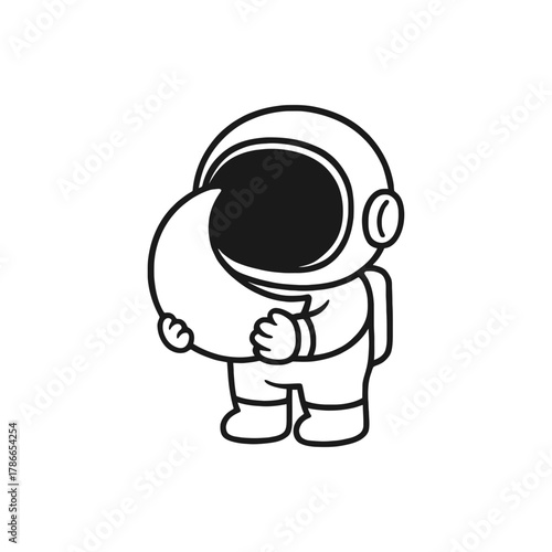 Astronaut hugging the moon. Hand-drawn coloring pages