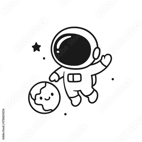 Astronaut floating in space. Hand-drawn coloring pages