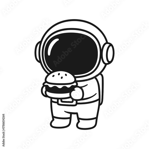 Astronauts love to eat burgers. Hand-drawn coloring pages