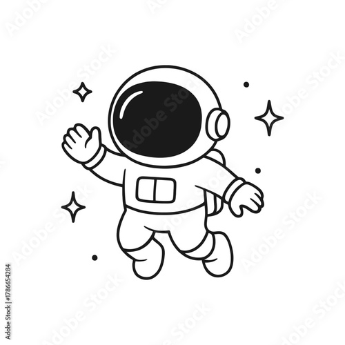 Astronaut floating alone. Hand-drawn coloring pages