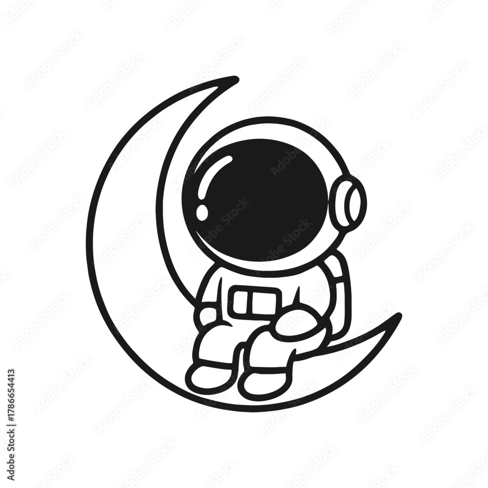 Obraz premium Astronaut alone on the moon. Hand-drawn coloring pages