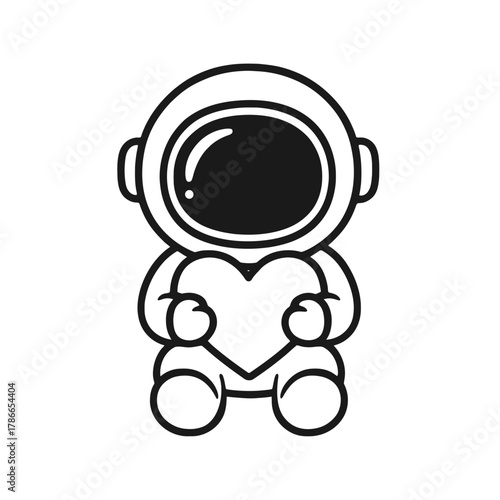 Astronaut carrying heart. Hand-drawn coloring pages