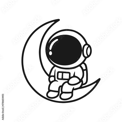 Astronaut alone on the moon. Hand-drawn coloring pages