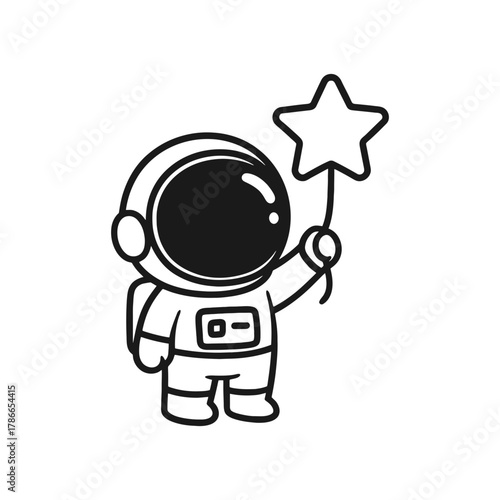 Astronaut carrying a star. Hand-drawn coloring pages