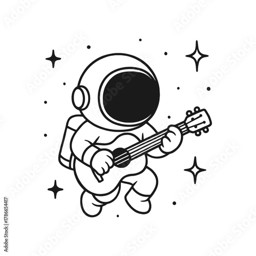 Astronaut playing guitar alone. Hand-drawn coloring pages