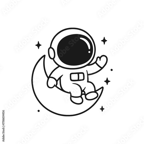 Astronauts on the moon. Hand-drawn coloring pages