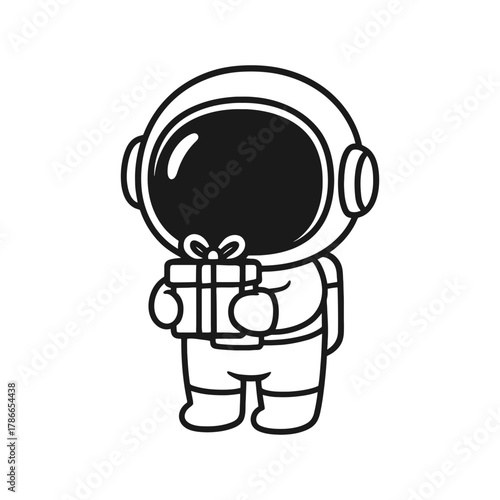 Astronauts carrying gifts. Hand-drawn coloring pages