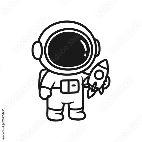 Astronaut carrying a rocket. Hand-drawn coloring pages