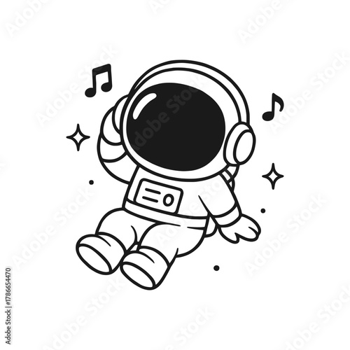 Astronauts listening to music. Hand-drawn coloring pages