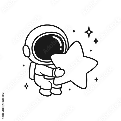 Astronauts playing with stars. Hand-drawn coloring pages
