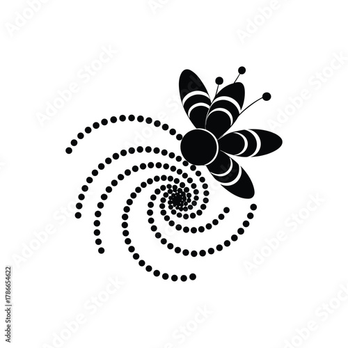 Abstract spiral of dots forming a butterfly wing, symbolizing pollination and organic growth, a clean vector graphic for nature and science themes