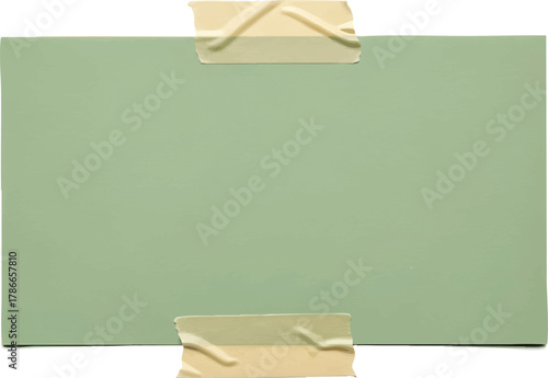 Blank green paper sheet taped to a surface, ready for a message