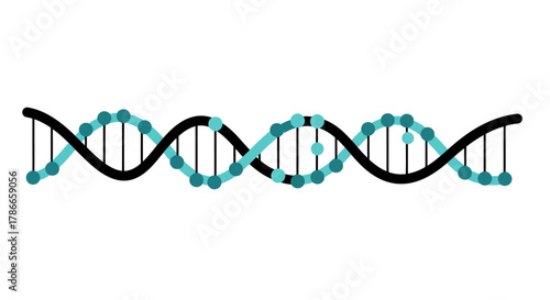 Stylized illustration of a double helix DNA strand, representing genetics, biology, and medical research in a clean vector graphic format.