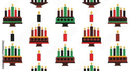 Vibrant Kwanzaa Celebration Pattern with Symbolic Candle Arrangements and Traditional African American Heritage Colors, Ideal for Festive Decor and Cultural Event Backgrounds