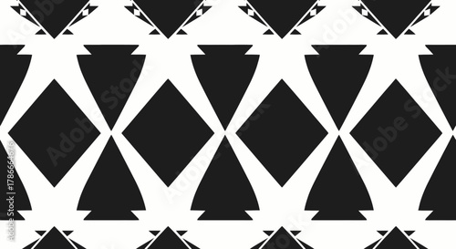Geometric black and white pattern with diamonds and arrowhead elements for seamless background design and decorative usage