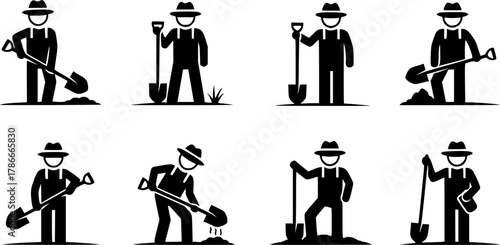 Farmer with shovel silhouette, Farmer using shovel silhouette, Farmer using shovel, Man with shovel, Shovel silhouette, Man with shovel silhouette 