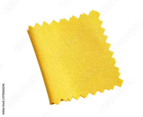 Angled yellow fabric swatch with zigzag edges — isolated on transparent png background