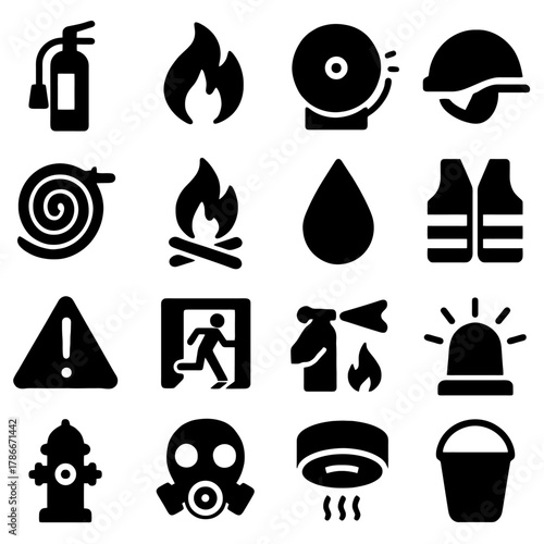 Emergency Icons: A set of essential icons, meticulously designed to communicate critical safety information and preparedness across a range of applications. 
