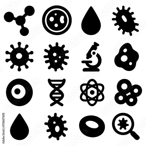 Microscopic Wonders: A collection of meticulously crafted, starkly contrasting scientific illustrations unveils the hidden world of microscopic structures and elements.