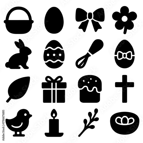 Easter Symbolism Icon Collection: A meticulously curated assembly of iconic Easter symbols, each rendered in a striking visual style, representing the vibrant spirit of the season. 