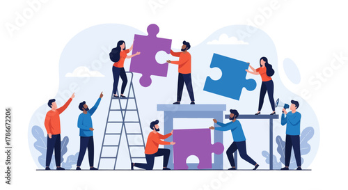 Business concept. Team collaborative Stacking Puzzle Blocks.
