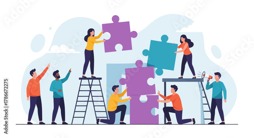 Business concept. Team collaborative Stacking Puzzle Blocks.
