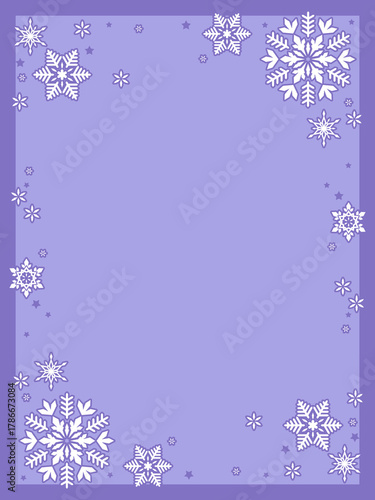 シンプルでかわいい、雪のイラストのフレーム型背景、縦型テンプレート