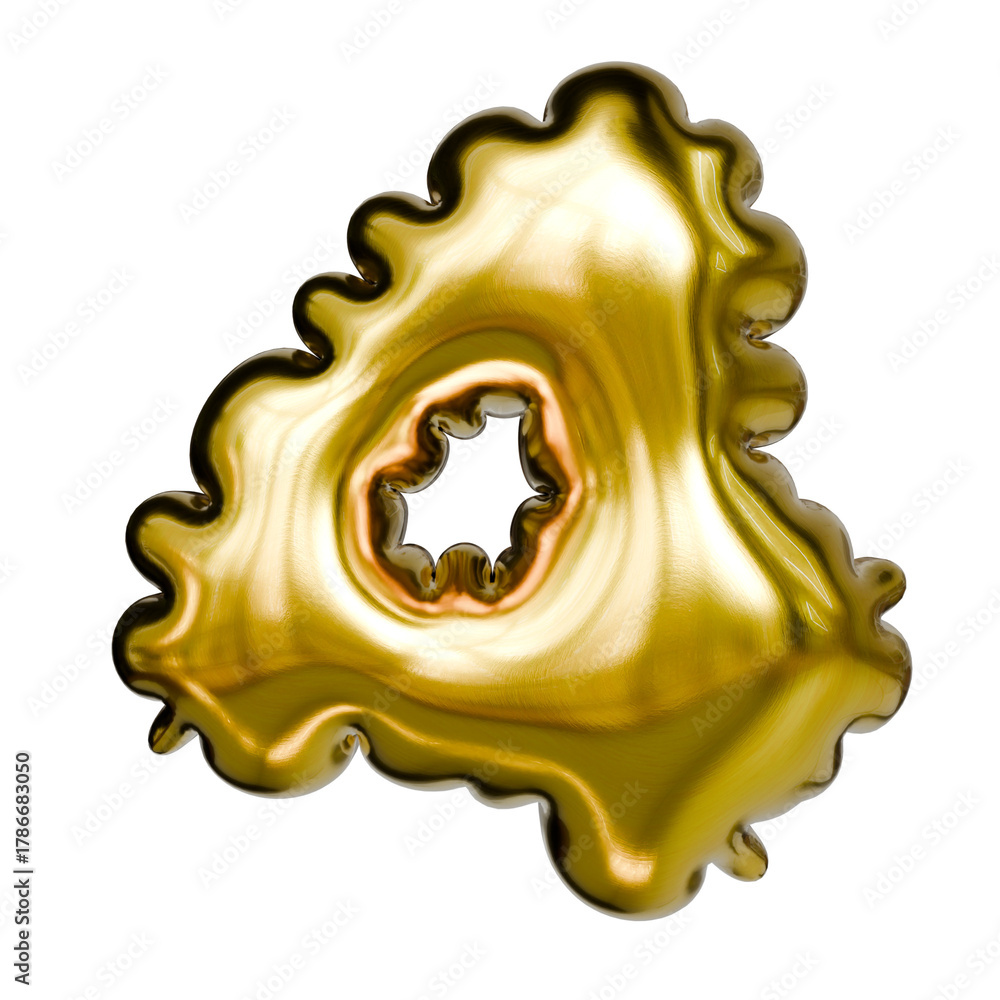 Naklejka premium Alphabet number and symbol 3D word render Molten Gold Chrome Ripple Emblem