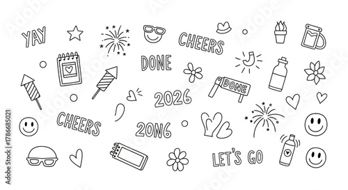 set of hand drawn icons for sewing