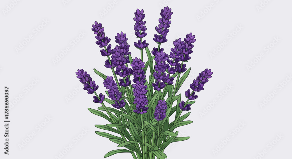 Obraz premium Digitally rendered lavender bunch with simple line art and soft coloring