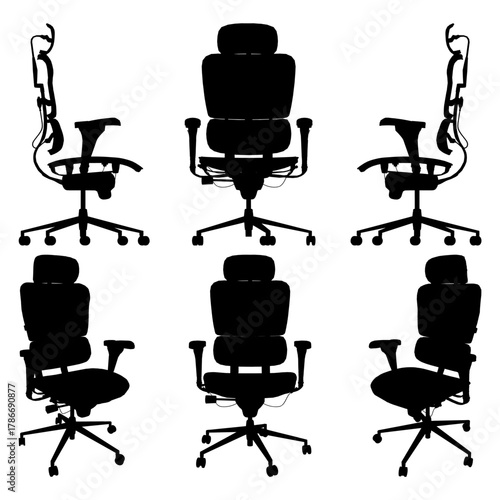 Ergohuman Office Armchair Vector. Illustration Of Ergonomic Easy Elbow Chair Isolated On White Background.