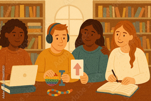 Study Group Including Autistic Student Collaborating Effectively