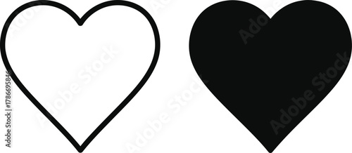 Outline heart and a solid heart show contrast on a transparent background