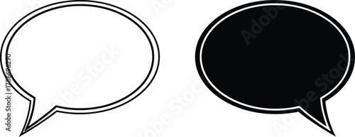 Outlined white chat bubble is beside a black speech bubble on white