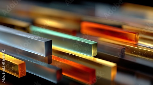 Fototapeta Naklejka Na Ścianę i Meble -  Abstract colorful glass bars with glowing reflections, generative ai