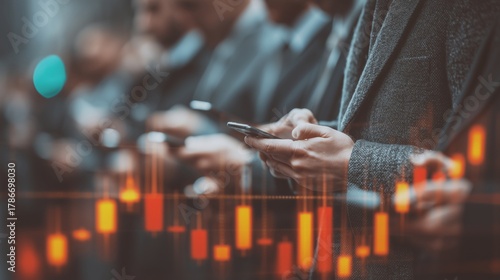 Business Professionals Using Smartphones with Stock Market Data and financial graphs