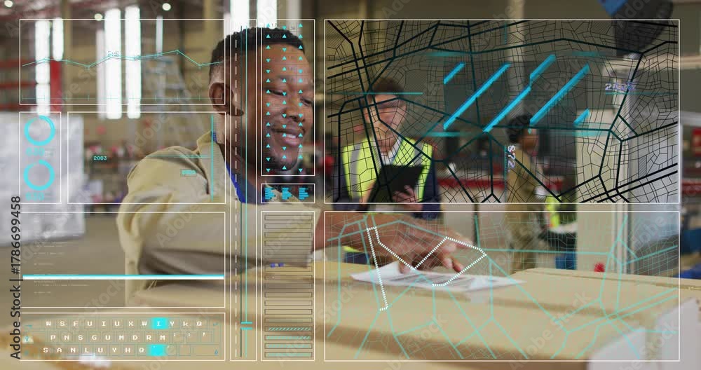 Logistics handler placing docs on boxes, causing animated overlay ...
