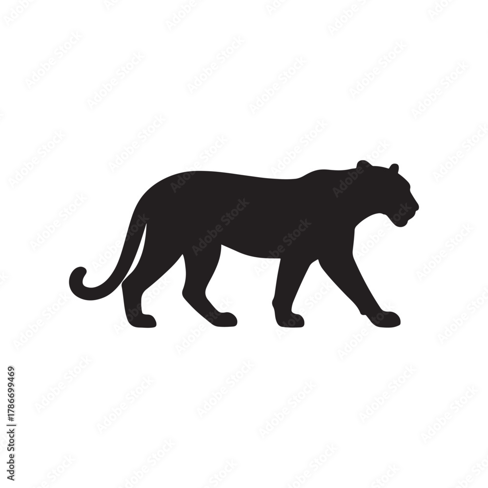 Obraz premium Elegant Black Panther Silhouette Walking Gracefully Isolated on White Background for Creative Designs and Projects