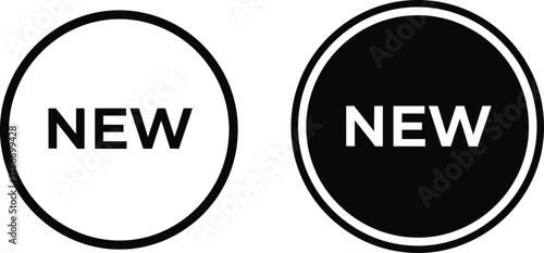 Two monochrome circular icons display NEW labels, offering a contrasting appeal on a white background