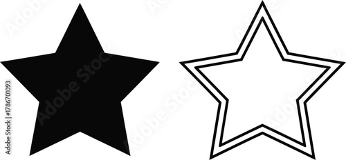 Two stars showcase simple form, one filled in solid black, with white outline