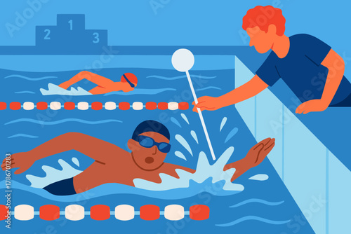 Visually Impaired Swimmer Touching Wall in Freestyle Race Win