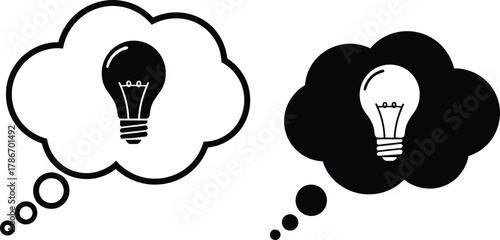 Two thoughts express ideas with lightbulbs in speech bubbles on a transparent background