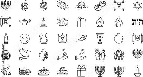 Collection of Black and White Hanukkah Icons