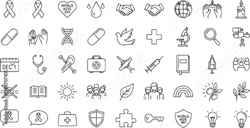 Wallpaper Mural World AIDS Day  HIV Awareness Line Icons Set: Medical, Support, Prevention, Research, Community. Global Health Symbols for Campaigns, Education  Care. Torontodigital.ca