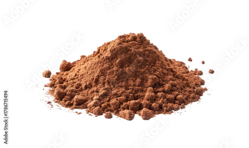 Pile of cocoa powder isolated on transparent background, showcasing its rich brown color and fine texture, perfect for baking and culinary applications