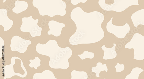 Seamless cow pattern background in beige and white, cute trendy design